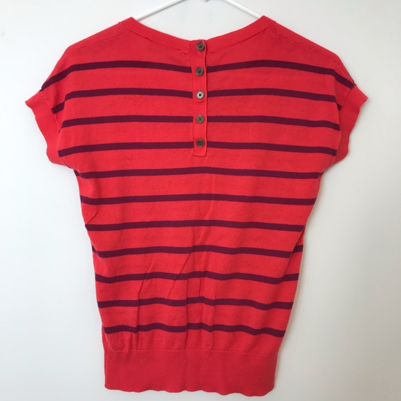 LOFT | Sweater Top Short Sleeve Button Back Stripe - Picture 2 of 6